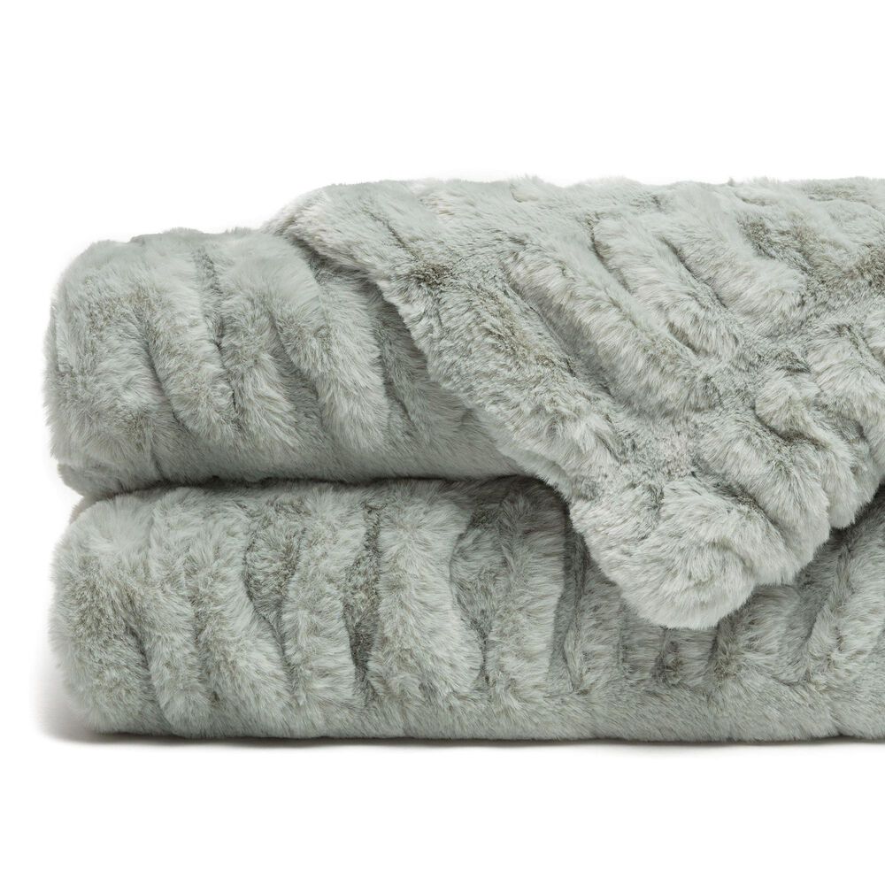 50&quot; x 65&quot; Ruched Faux Fur Throw Blanket in Tan Sage, , large