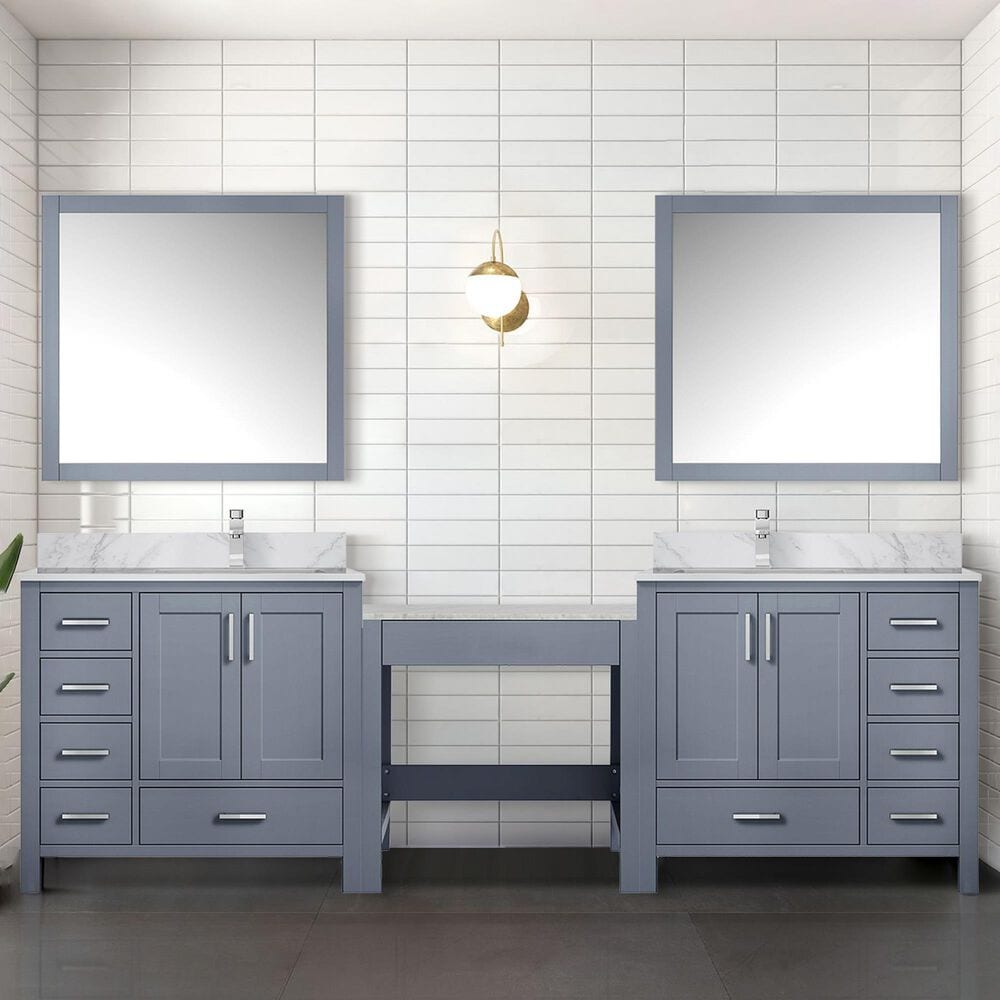 Lexora Home Coraline 102&quot; Double Bathroom Vanity in Dark Grey with White Carrara Marble Top and Rectangular Sinks, , large