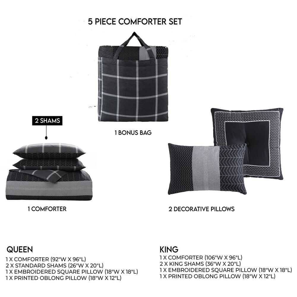 BEBEJAN Kyle 5-Piece King Comforter Set in Black and Grey, , large