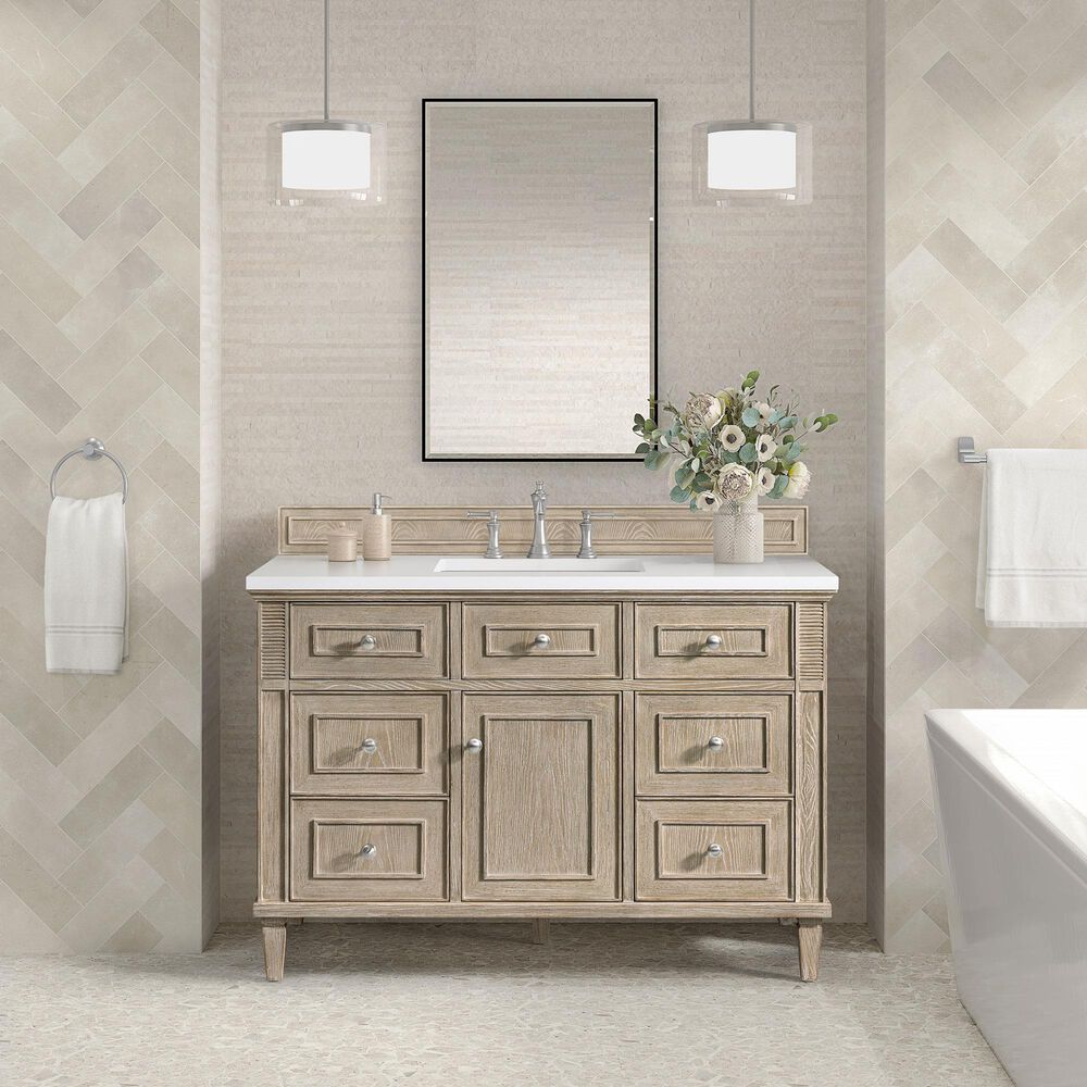 James Martin Vanities Lorelai 48&quot; Single Vanity in Whitewashed Oak with 3 cm White Zeus Quartz Top, , large