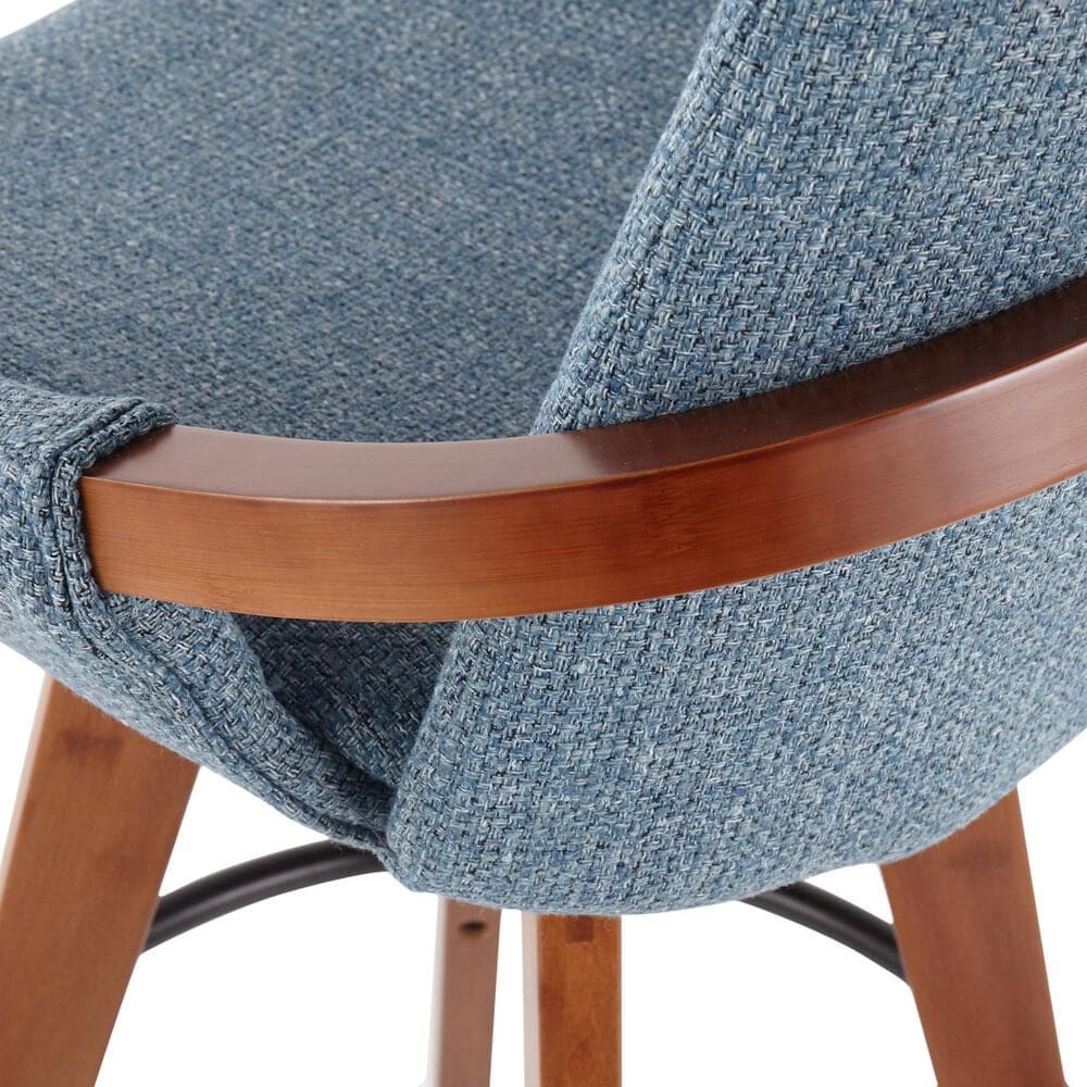 Lumisource Cosmo Swivel Counter Stool with Blue Noise Cushion in Walnut and Black, , large