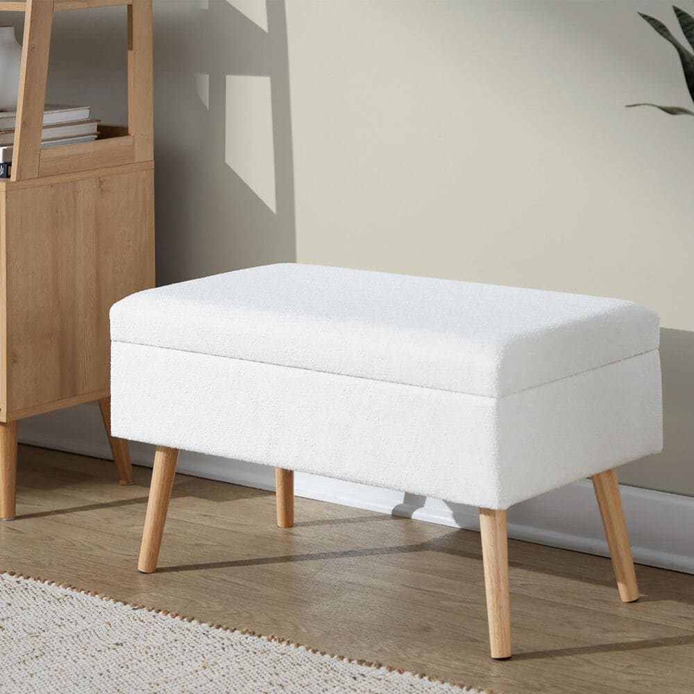 Lumisource Storage Bench with Cream Cushion in Natural, , large
