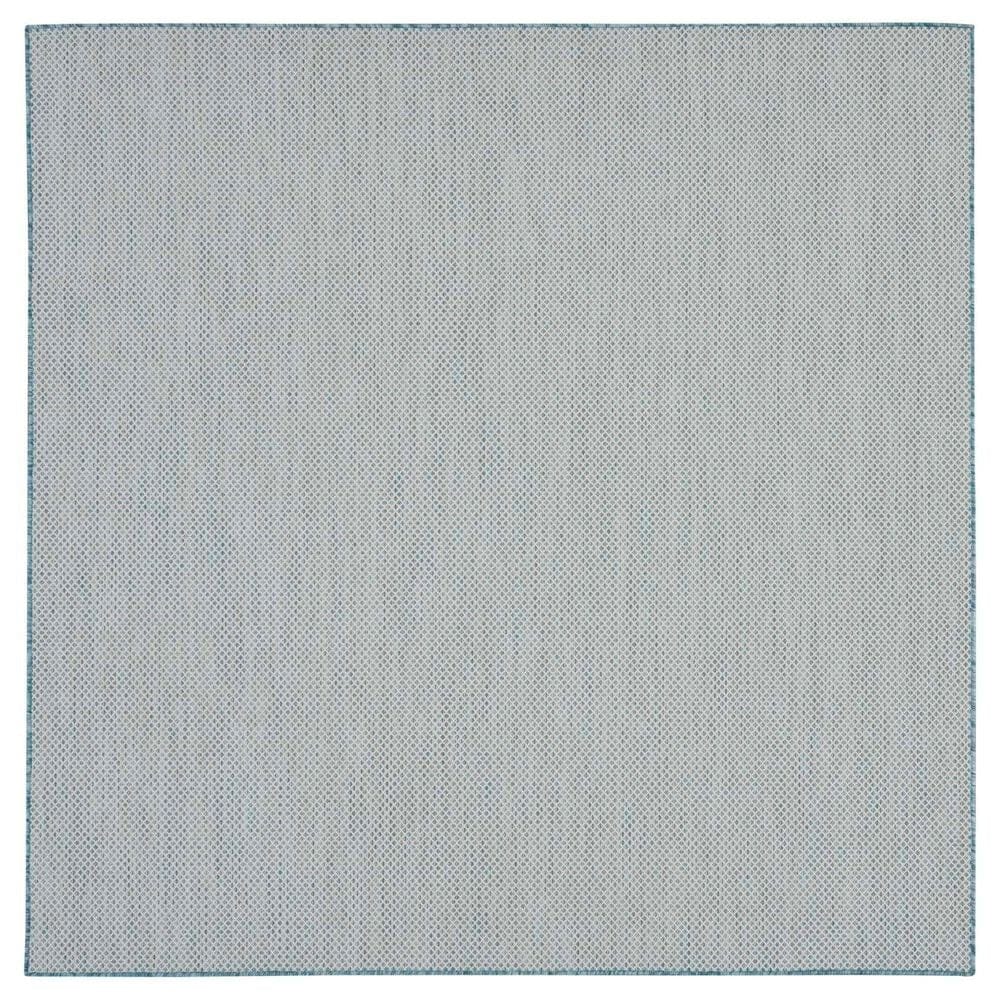 Nourison Courtyard Ivory and Aqua 8&#39; Square Indoor/Outdoor Area Rug, , large