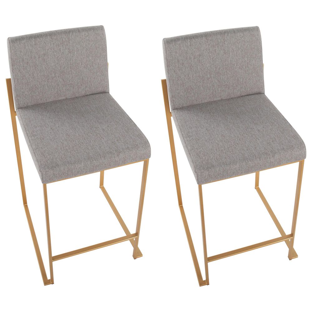 Lumisource Fuji Counter Stool with Grey Cushion in Gold Finish &#40;Set of 2&#41;, , large