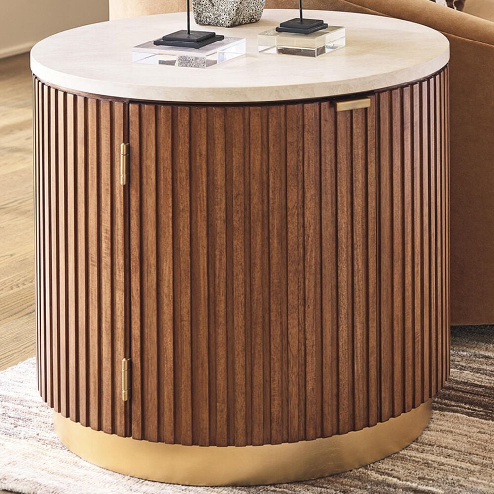 Lexington Furniture La Costa Avenida End Table in Anticato, Sierra Tan and Satin Gold, , large