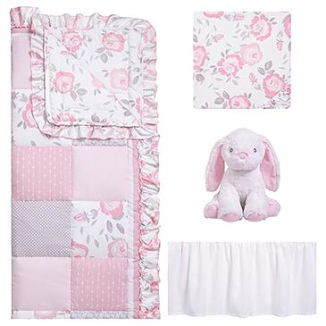 Trend Labs Sammy and Lou Emma 4 Piece Crib Bedding Set in Pink, White and Soft Gray, , large