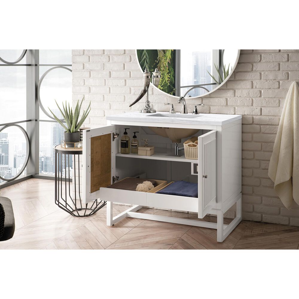 James Martin Vanities Athens 36&quot; Single Bathroom Vanity in Glossy White with 3 cm Arctic Fall Solid Surface Top and Rectangular Sink, , large