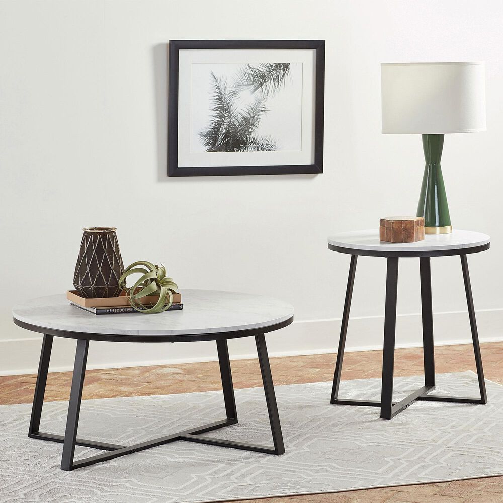 Pacific Landing Hugo Round Coffee Table in Matte Black and White, , large