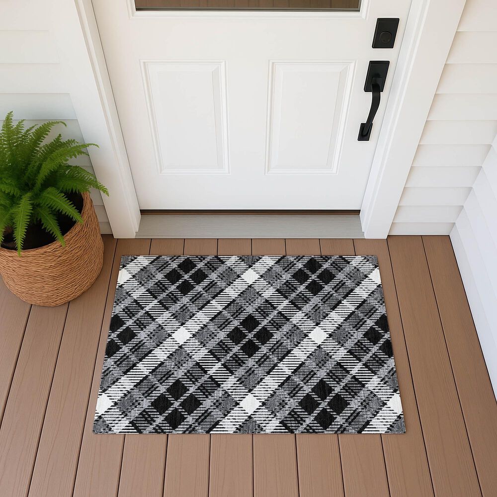 Dalyn Rug Company Soft Essentials Plaid Black 2'6" x 3'10" Indoor/Outdoor Area Rug, , large
