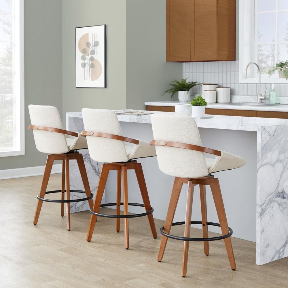Lumisource Cosmo Swivel Counter Stool with Cream Cushion in Walnut and Black, , large