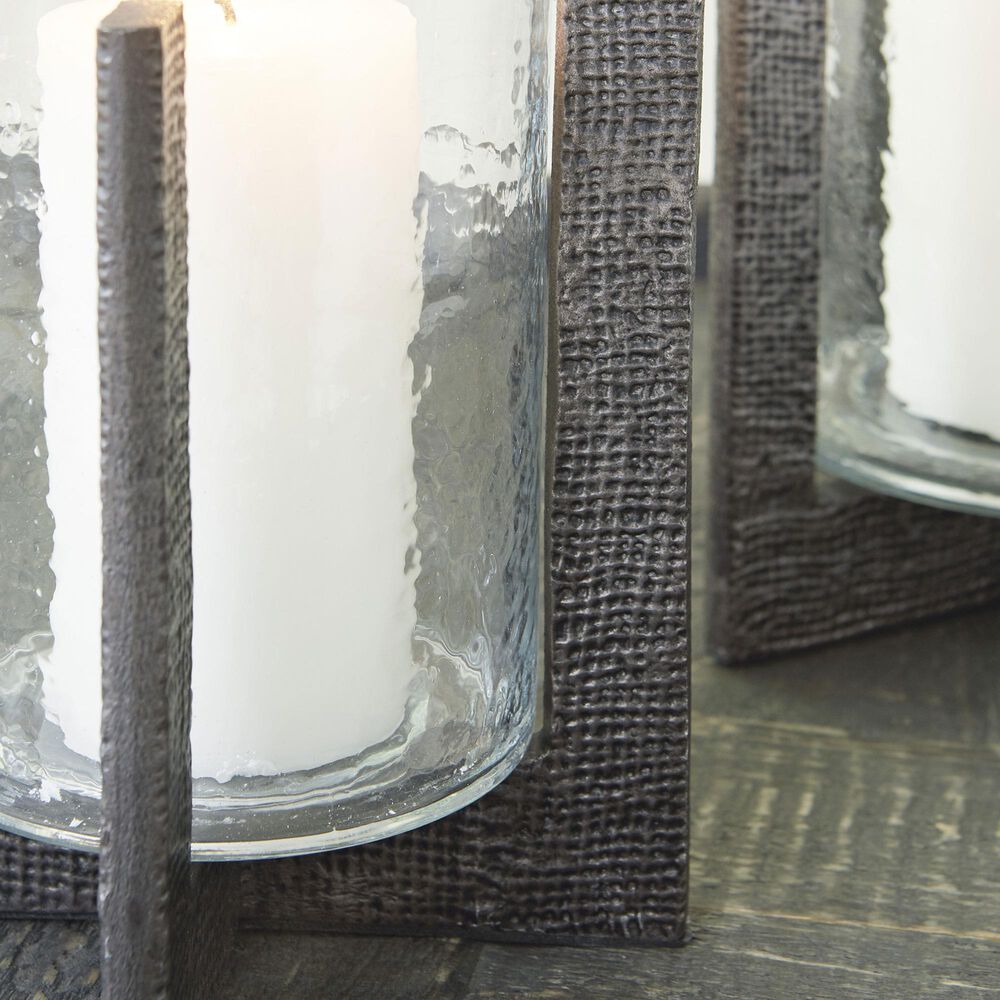 Ashley Garekton Candle Holder in Antiqued Pewter and Clear &#40;Set of 2&#41;, , large