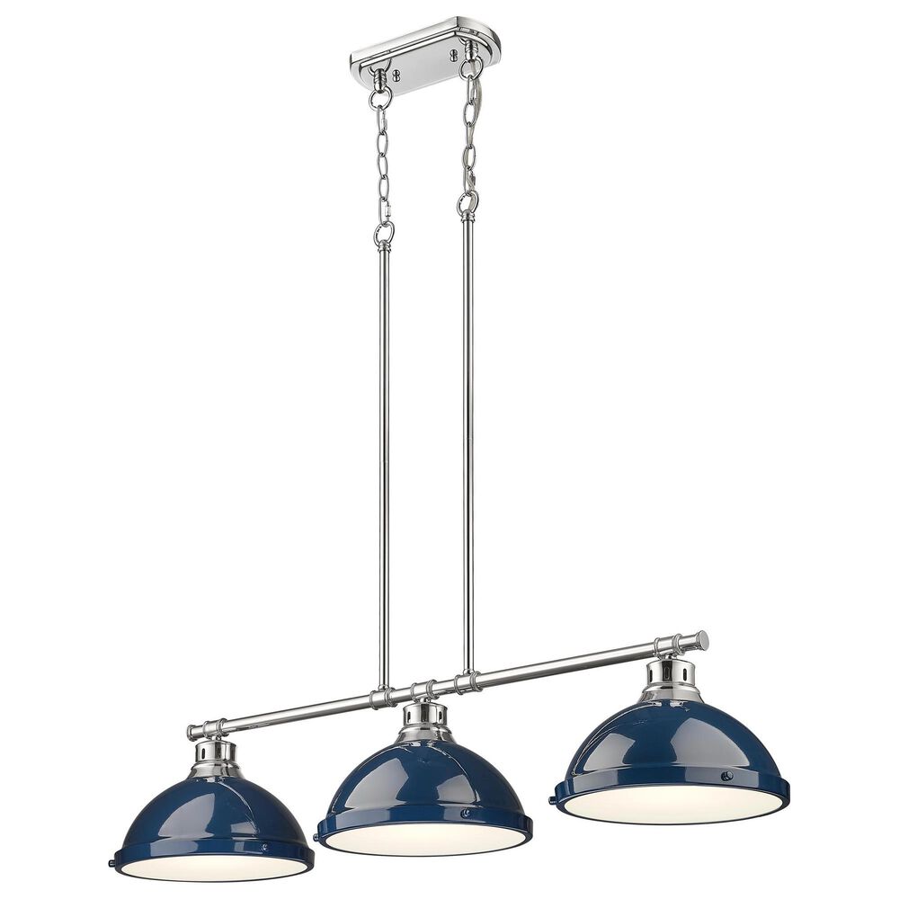 Golden Lighting Duncan 3-Light Pendant with Matte Navy Shade in Chrome, , large