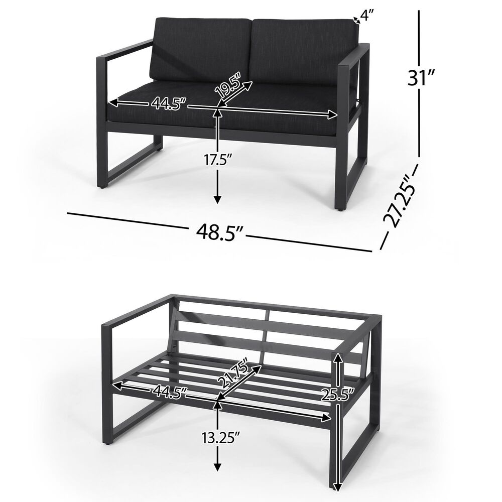 Hearth and Haven Navan 4-Piece Patio Conversation Set with Black Cushion in Dark Gray, , large