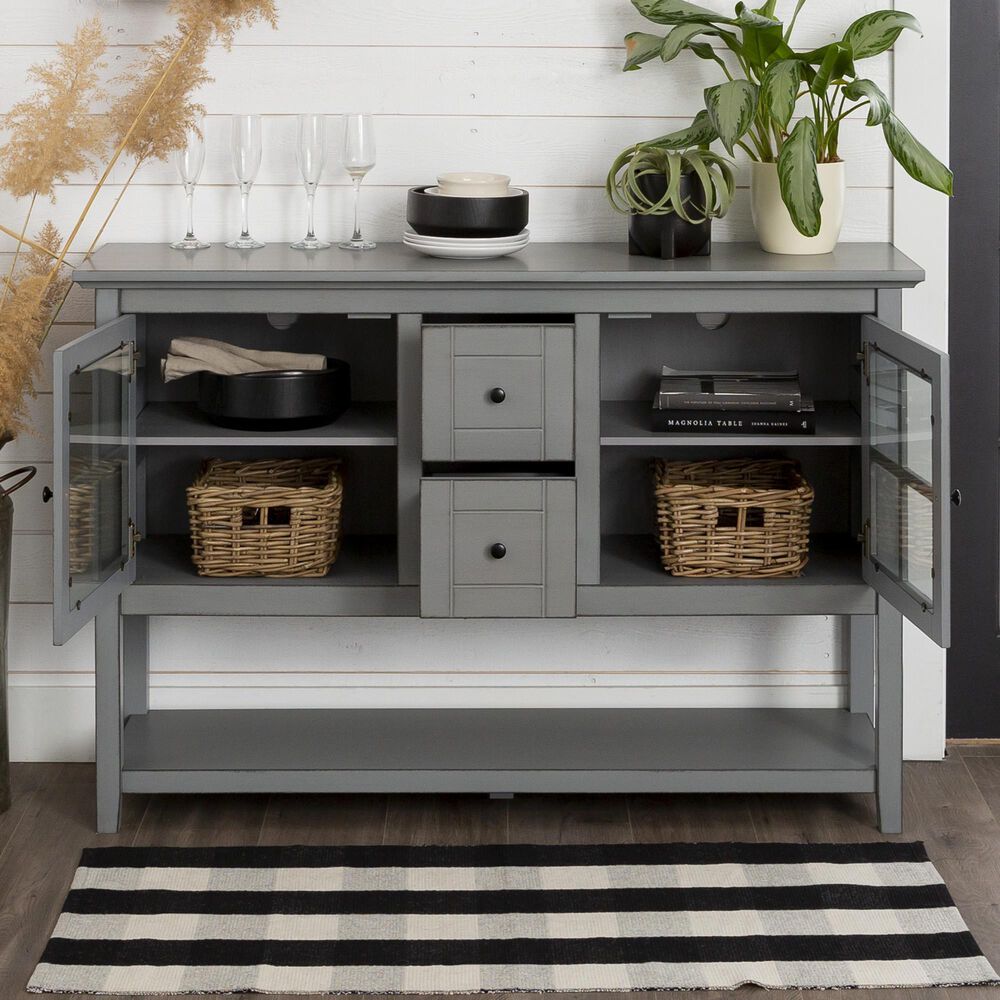 Walker Edison 52" Wood Console Table Buffet/TV Stand in Antique Grey Nebraska Furniture Mart