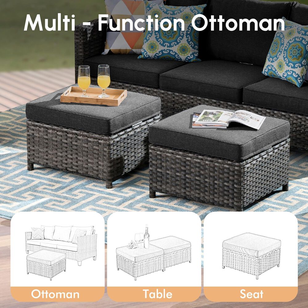 HOMLUX 3-Piece 77" Patio Sofa and Ottoman Set in Black, , large
