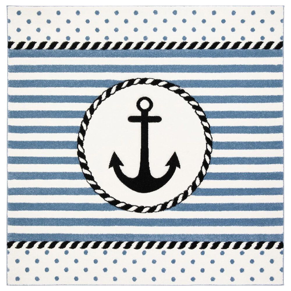 Safavieh Carousel 5"3" Square Ivory and Navy Kids Area Rug, , large