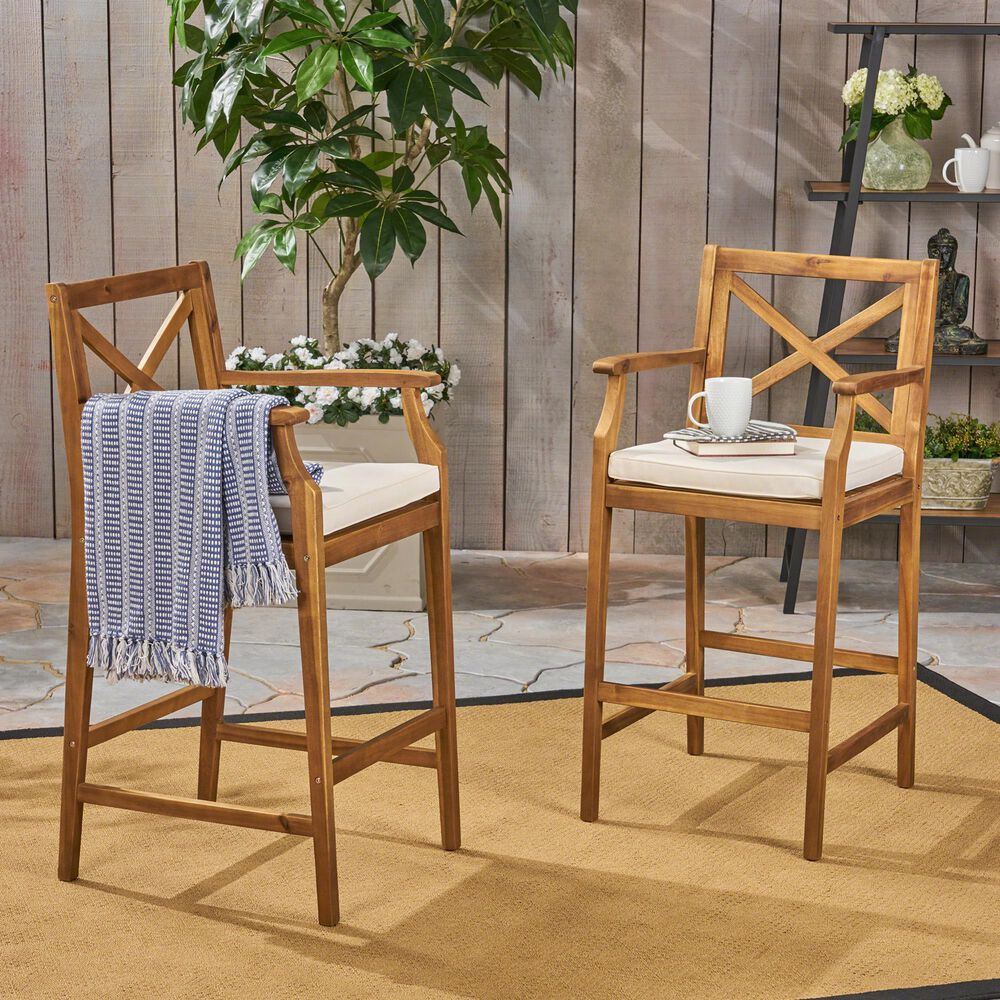 Hearth and Haven Perla Outdoor Bar Stool with Cushion in Brown &#40;Set of 2&#41;, , large