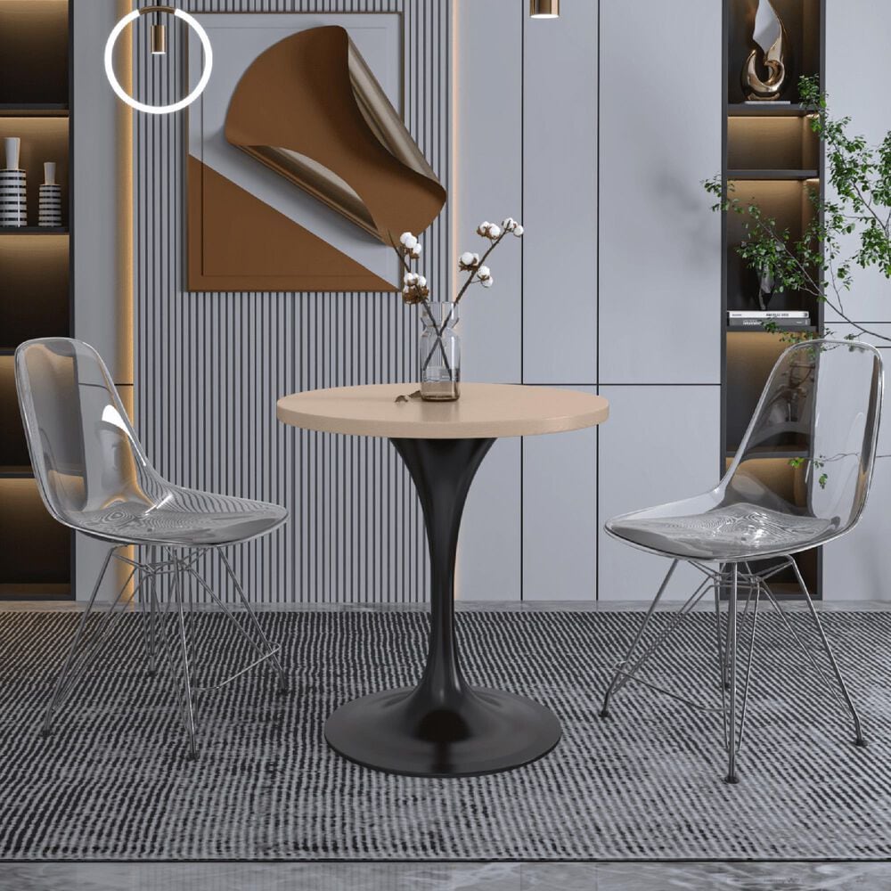 Leisuremod LeisureMod Verve Collection 27 Round Dining Table, Black Base with Light Natural Wood MDF Top, , large