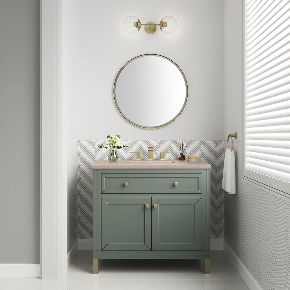 James Martin Vanities Chicago 36&quot; Single Bathroom Vanity in Smokey Celadon with 3 cm Eternal Marfil Quartz Top and Rectangular Sink, , large