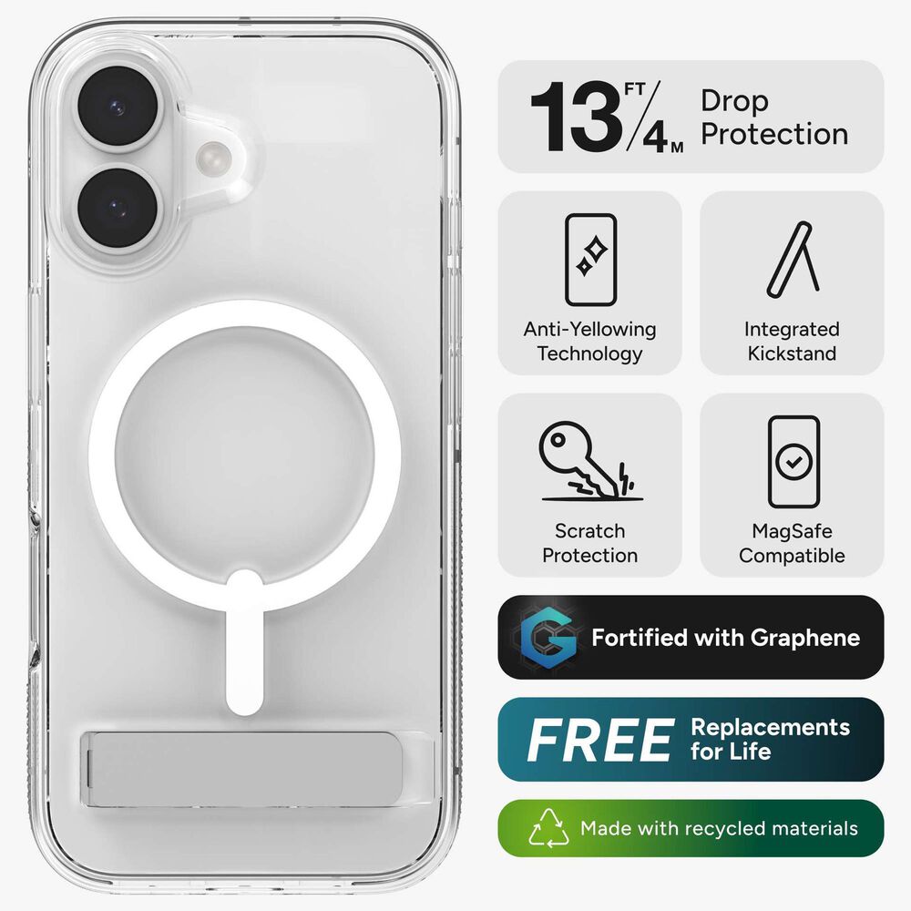 Zagg Crystal Palace Snap Case with Kickstand for Apple iPhone 17 in Clear, , large