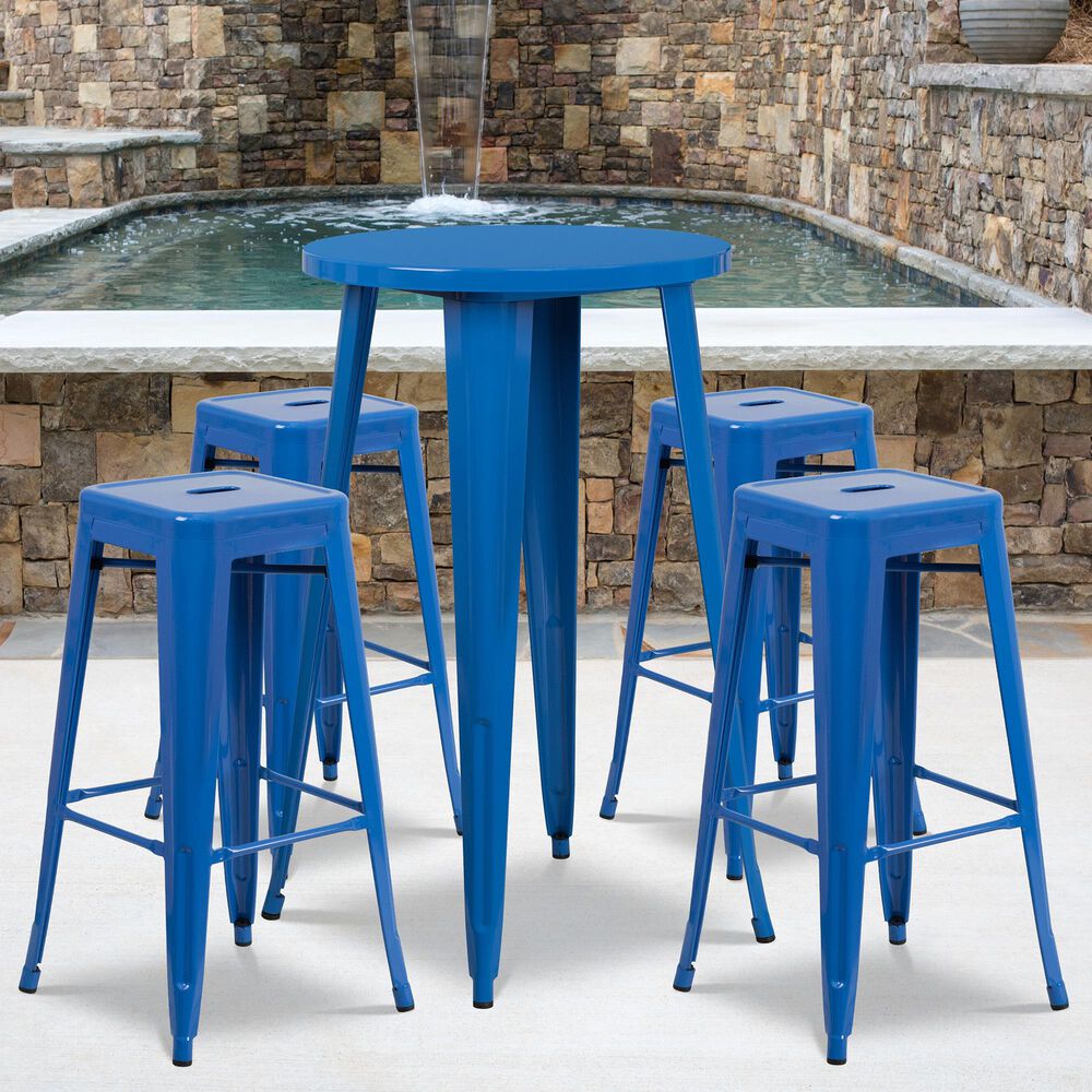 Flash Furniture 5-Piece Metal Bar Table Set in Blue, , large