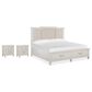 Nicolette Home Willowbrook King Storage Bed with Upholstered Headboard with Two Nightstands in Egg Shell White, , large