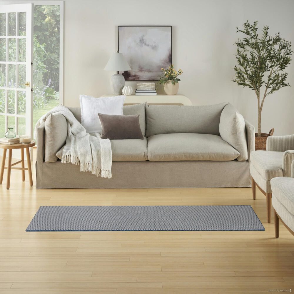 Nourison Courtyard Ivory and Blue 2&#39; x 6&#39; Indoor/Outdoor Runner, , large