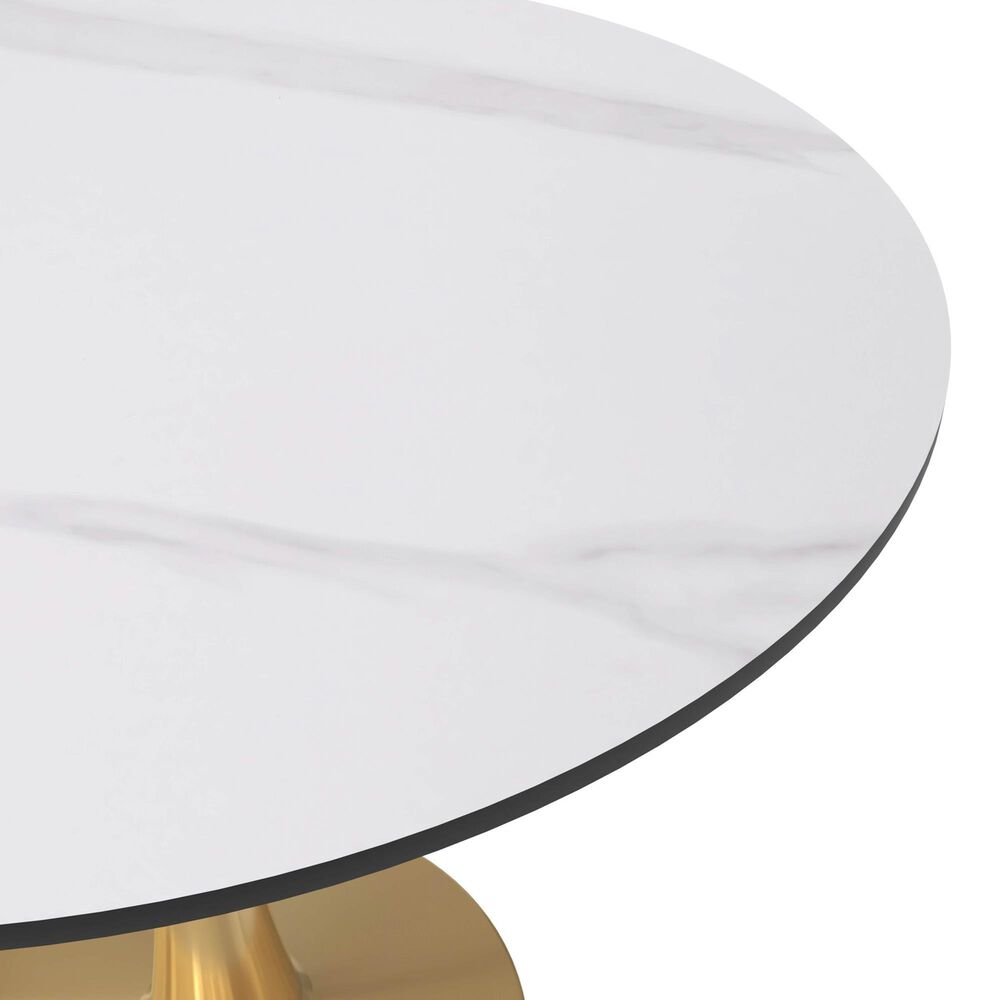 Leisuremod Leisuremod Bristol 35 round dining table Gold base with White Sintered stone Top, , large