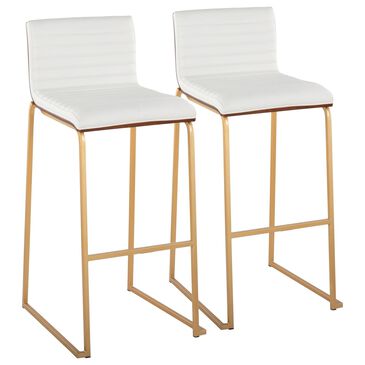 Lumisource Mason 30" Bar Stool with White Cushion in Gold and Walnut (Set of 2), , large