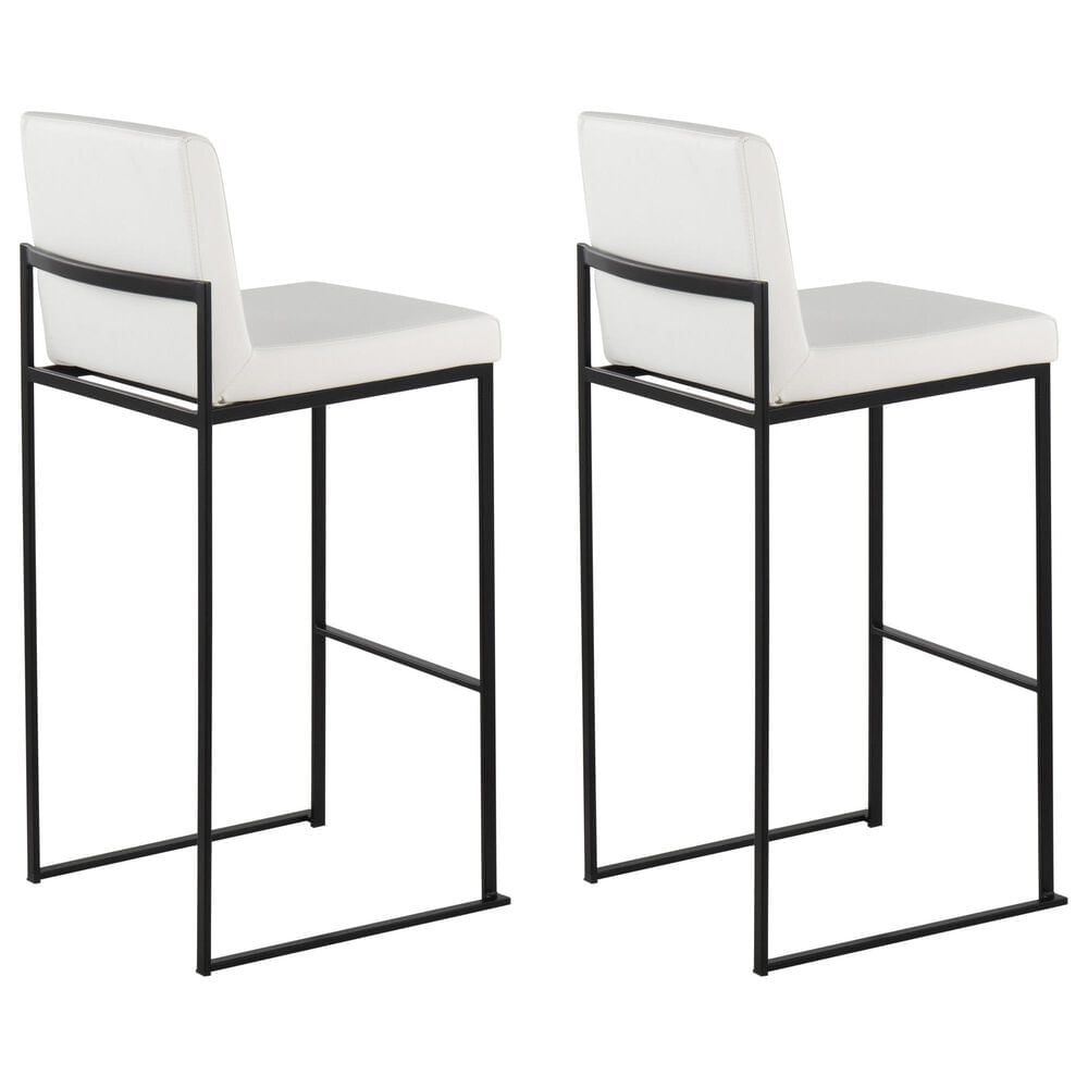 Lumisource Fuji High Back Barstool with White Faux Leather in Black &#40;Set of 2&#41;, , large