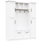 HOMLUX 5-Hook Hall Tree with 4 Side Cabinets and Storage Bench in White, , large