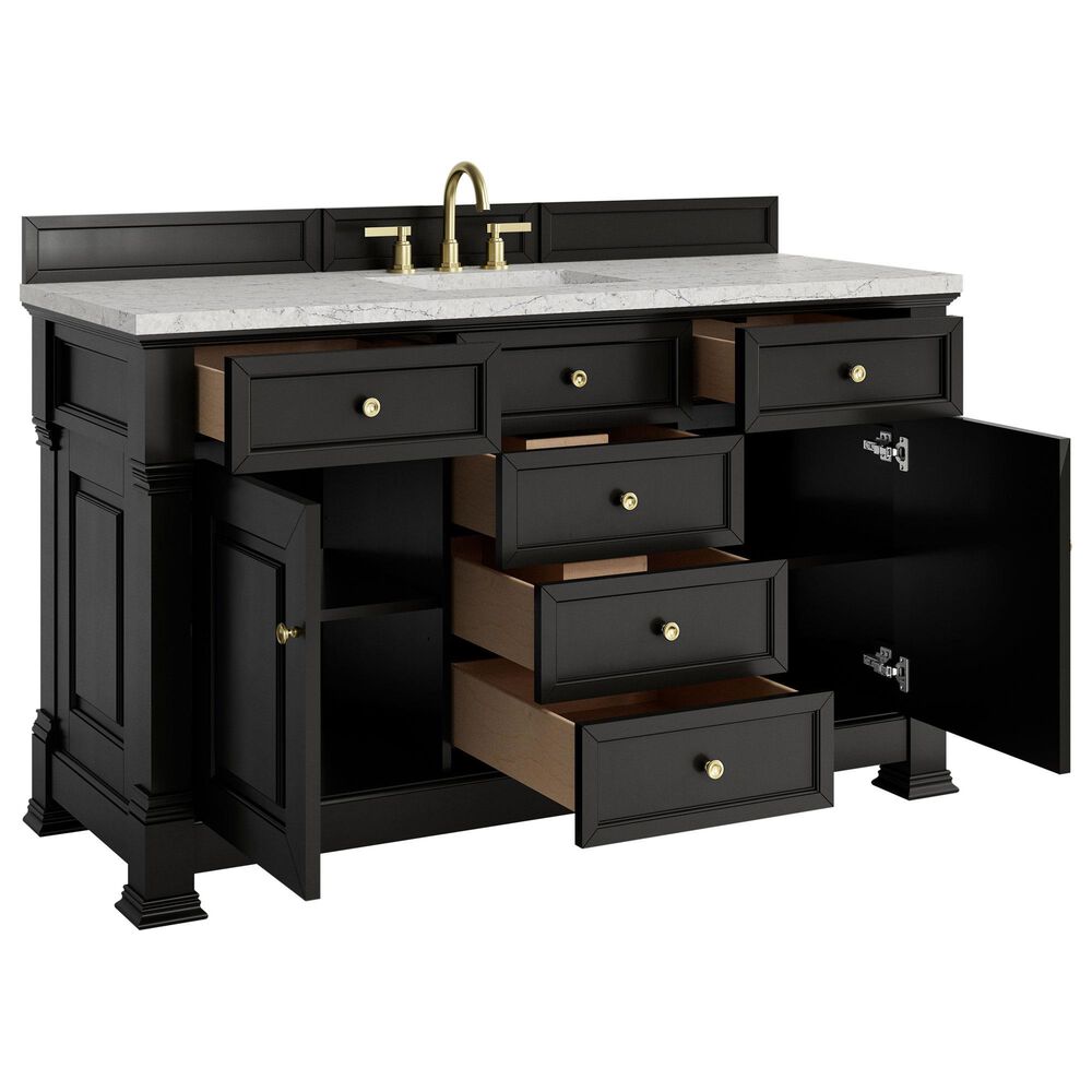 James Martin Vanities Brookfield 60" Single Bathroom Vanity in Black Onyx with 3 cm Eternal Jasmine Pearl Quartz Top, Rectangle Sink and FreePower Wireless Charger, , large