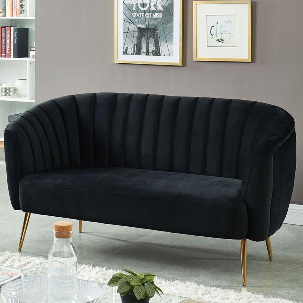Furniture of America Calitria Loveseat in Black Velvet, , large