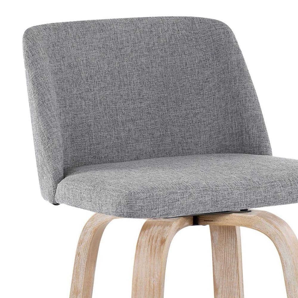 LumiSource Toriano Swivel Bar Stool with Grey Fabric Upholstery in Whitewashed and Black (Set of 2), , large