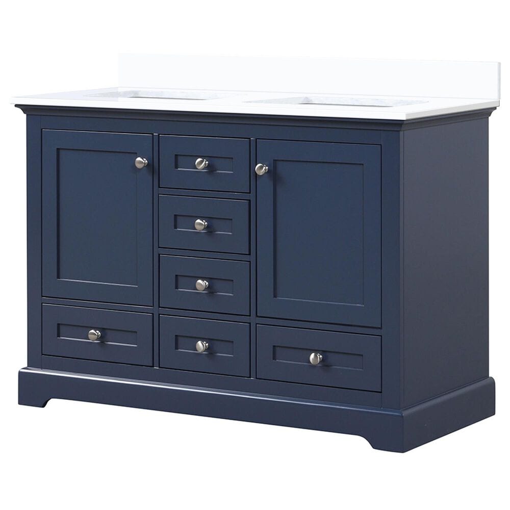 Lexora Home Dukes 48" Double Bathroom Vanity in Navy Blue with 2 cm White Quartz Top and Rectangular Sinks, , large