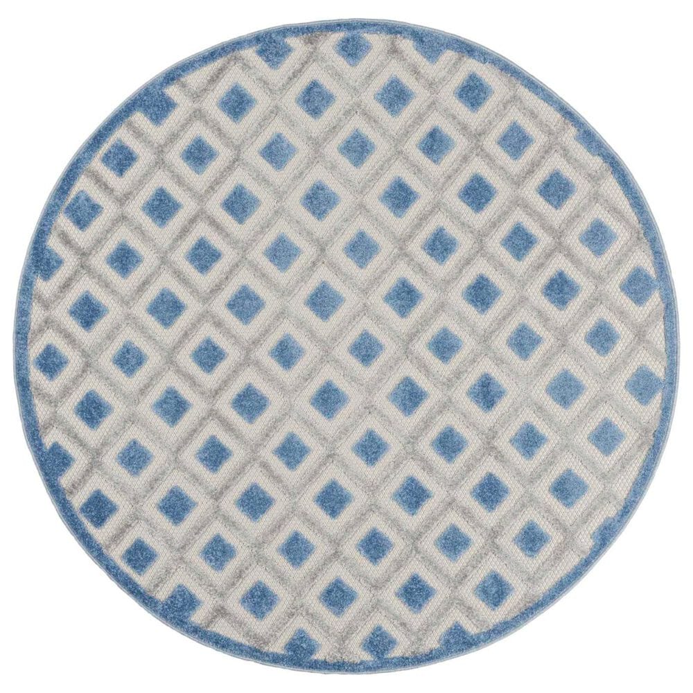 Nourison Aloha ALH26 4" Round Blue and Grey Indoor/Outdoor Area Rug, , large