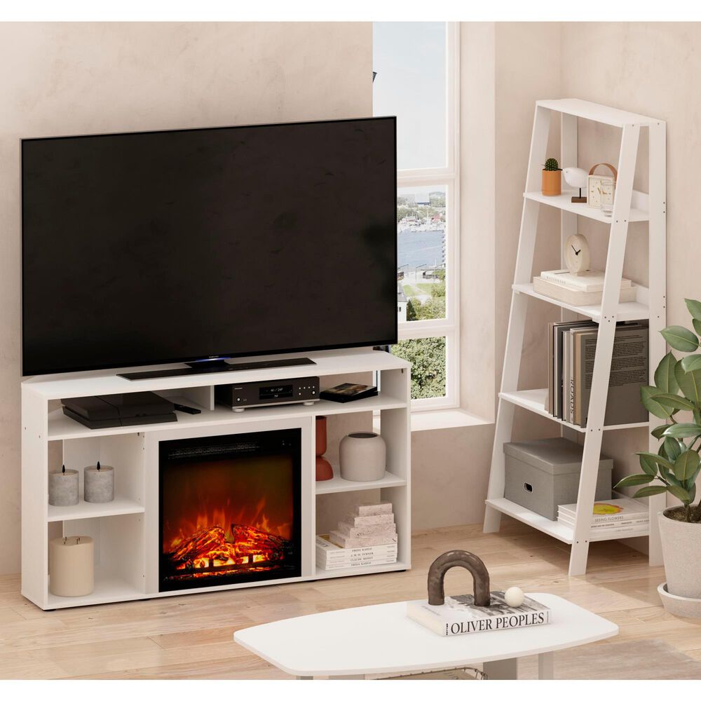 HOMLUX 47" Corner TV Stand with Electric Fireplace in White, , large