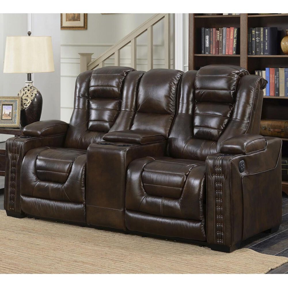 Prime Resources International Big Chief Power Reclining Loveseat with Power Headrest in Bronze, , large