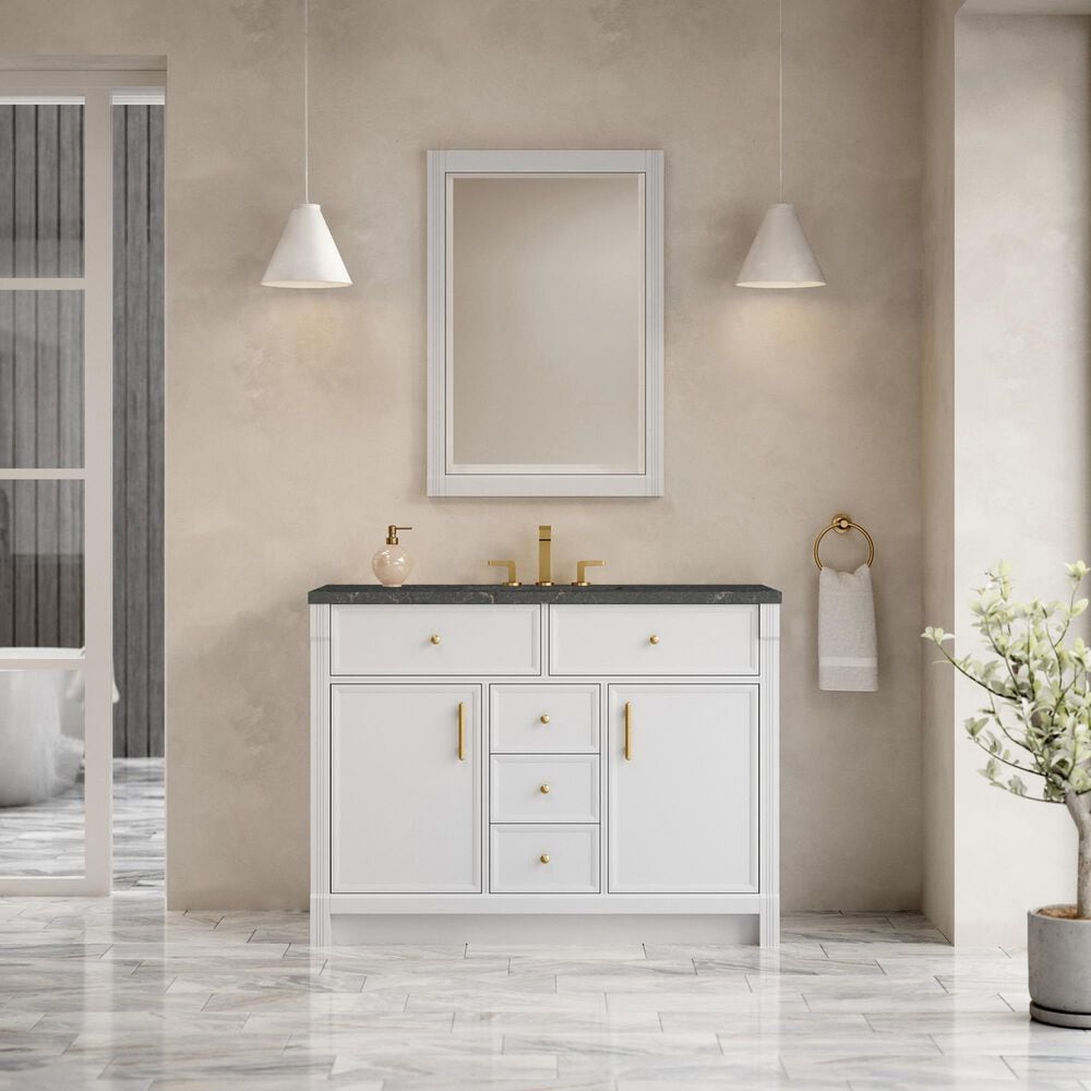 James Martin Bellshire 48" Single Bathroom Vanity in Bright White with 3 cm Parisien Bleu Silestone Top and Rectangular Sink, , large