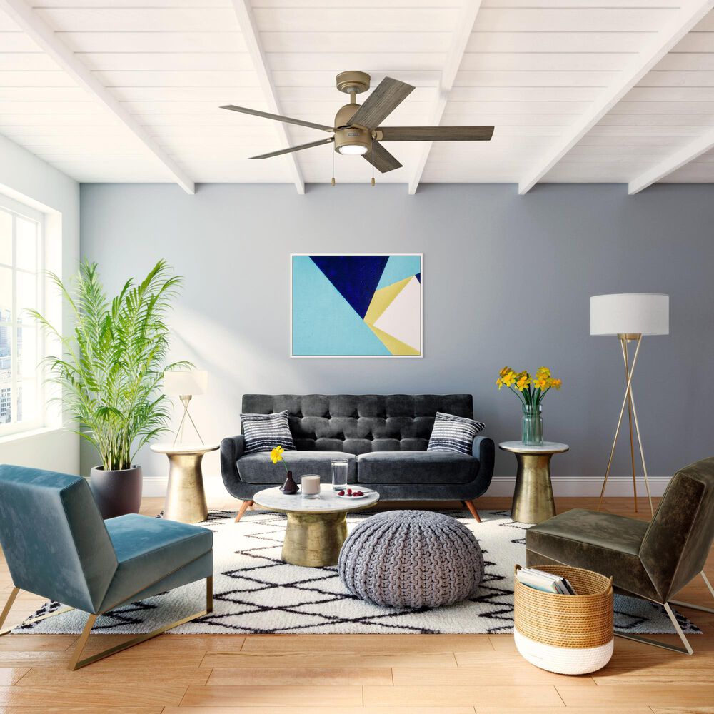 Hunter-Douglas Erling 52&quot; Ceiling Fan with LED Light in Burnished Brass, , large