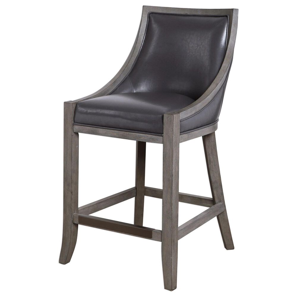 Uttermost Elowen 26&quot; Counter Stool in Black with Dark wood, , large