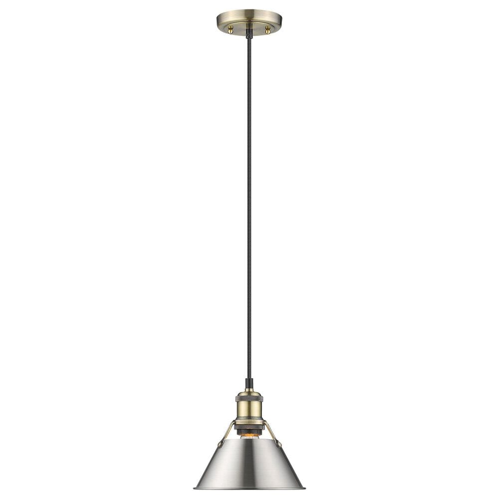 Golden Lighting Orwell 1-Light Small Pendant with Pewter Shade in Aged Brass, , large