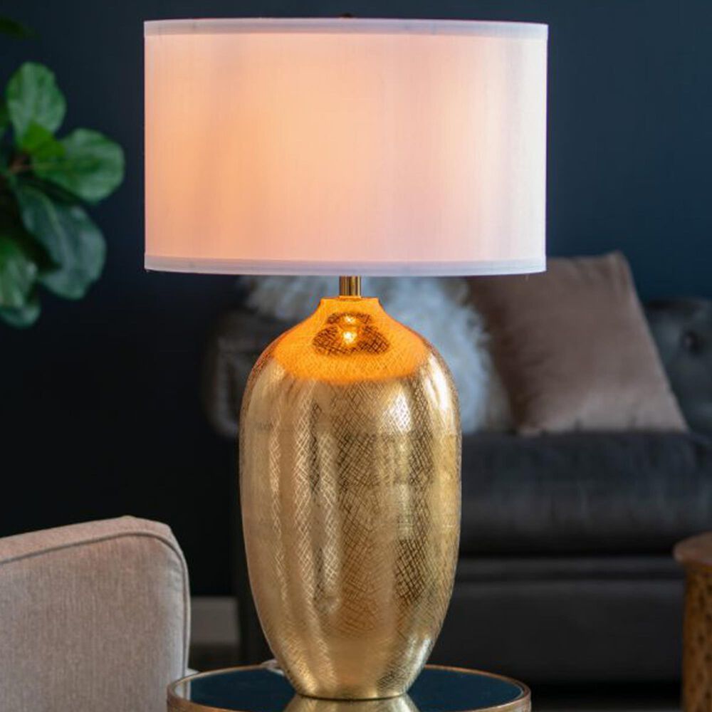 A&amp;B Home Anita Table Lamp with Collapsible Shade in Gold, , large