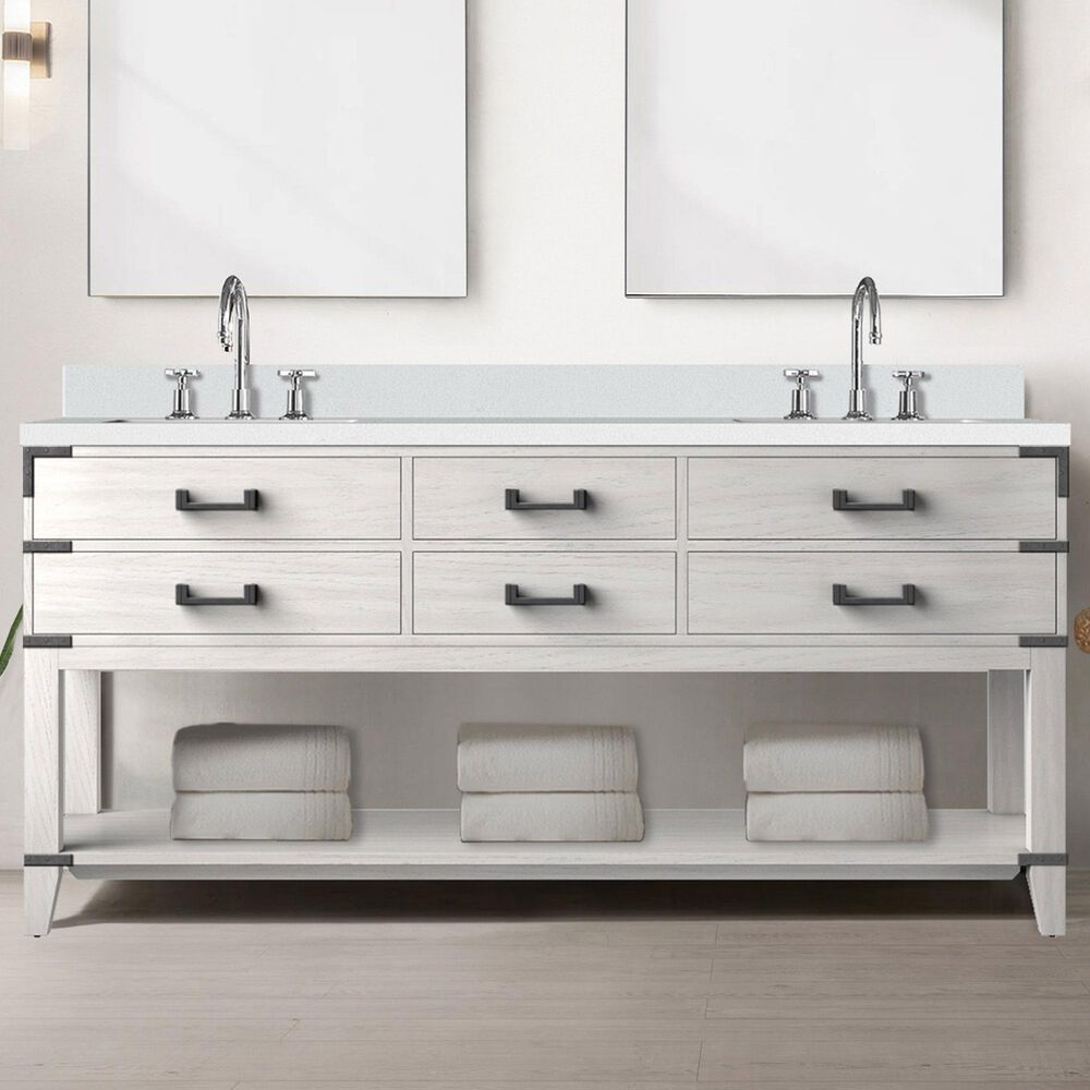 Lexora Home Norwalk 72&quot; Double Bathroom Vanity in White Oak with White Quartz Top and Rectangular Sinks, , large
