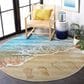 Safavieh Barbados Tropical Beach BAR550 6"6" Round Gold and Blue Indoor/Outdoor Area Rug, , large