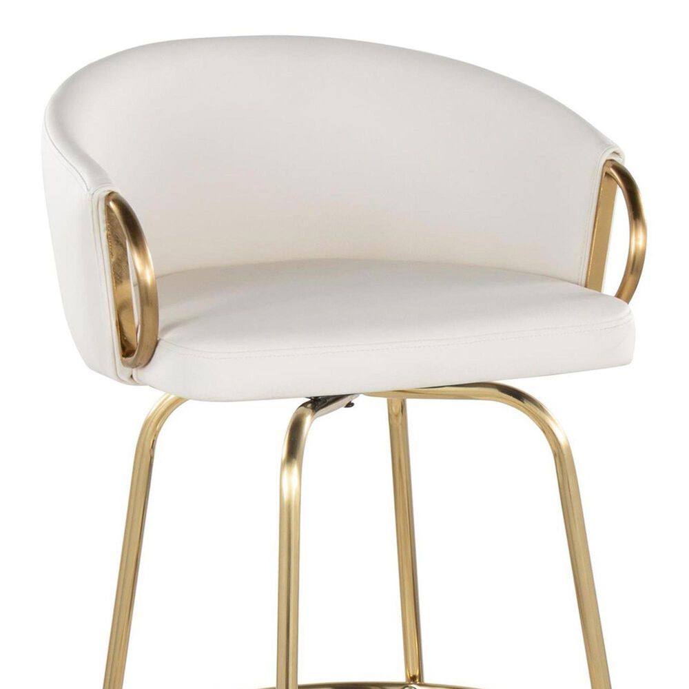 LumiSource Claire Swivel Barstool with White Faux Leather Upholstery in Gold (Set of 2), , large