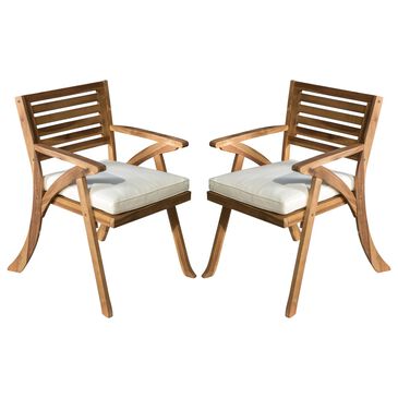 Noble House Hermosa Patio Arm Chair with Cream Cushion in Teak Brown (Set of 2), , large