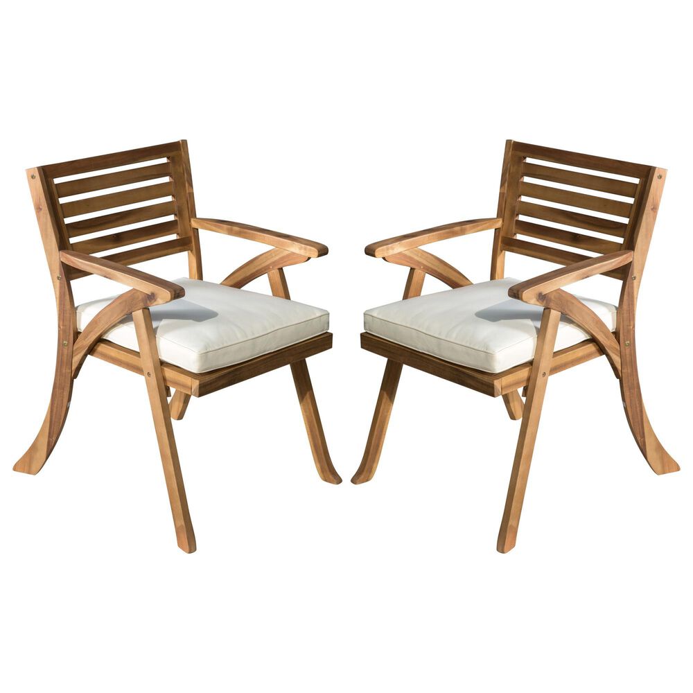 Noble House Hermosa Patio Arm Chair with Cream Cushion in Teak Brown (Set of 2), , large