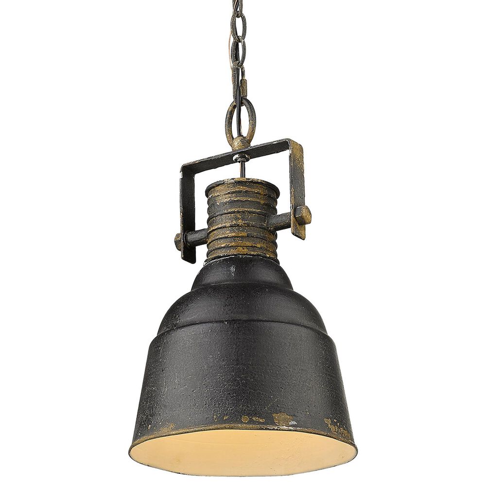 Golden Lighting Quarry 1-Light Pendant in Antique Black Iron and Gold, , large