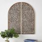 Maple and Jade 36" x 15" Floral Arched Wall Decor with Intricate Carvings in Brown and Whitewashed (Set of 2), , large